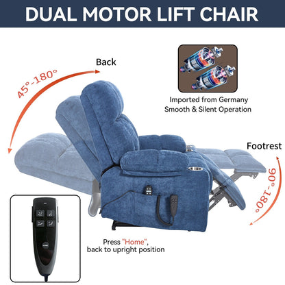 Oversized Chenille Power Lift Recliner with Dual Cup Holders