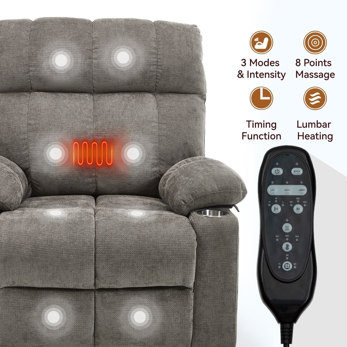 Oversized Chenille Power Lift Recliner with Dual Cup Holders