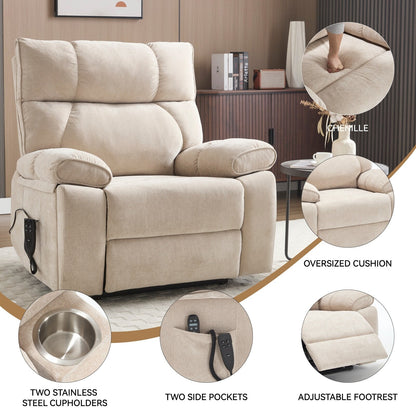 Oversized Chenille Power Lift Recliner with Massage & Heat