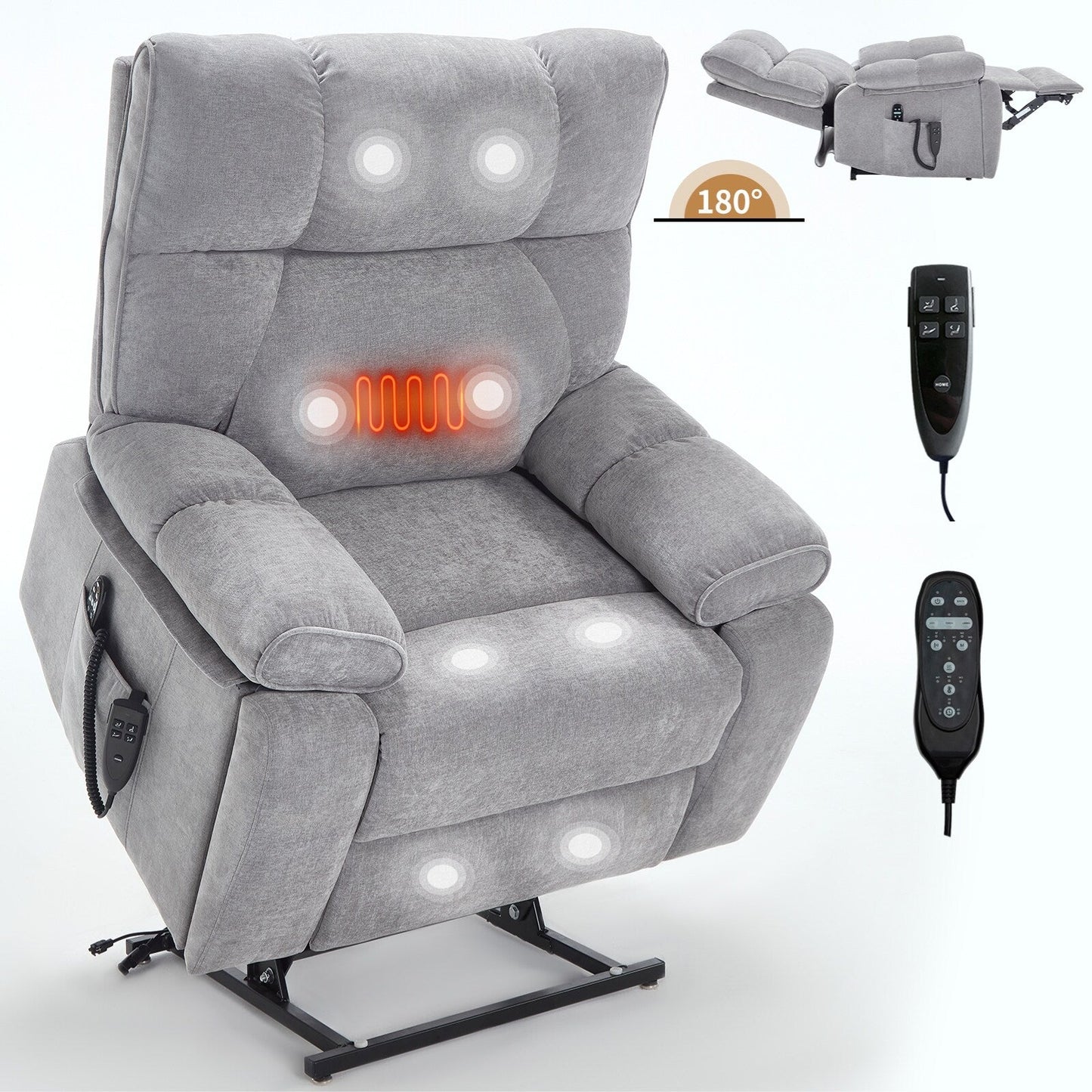 Oversized Chenille Power Lift Recliner with Massage & Heat