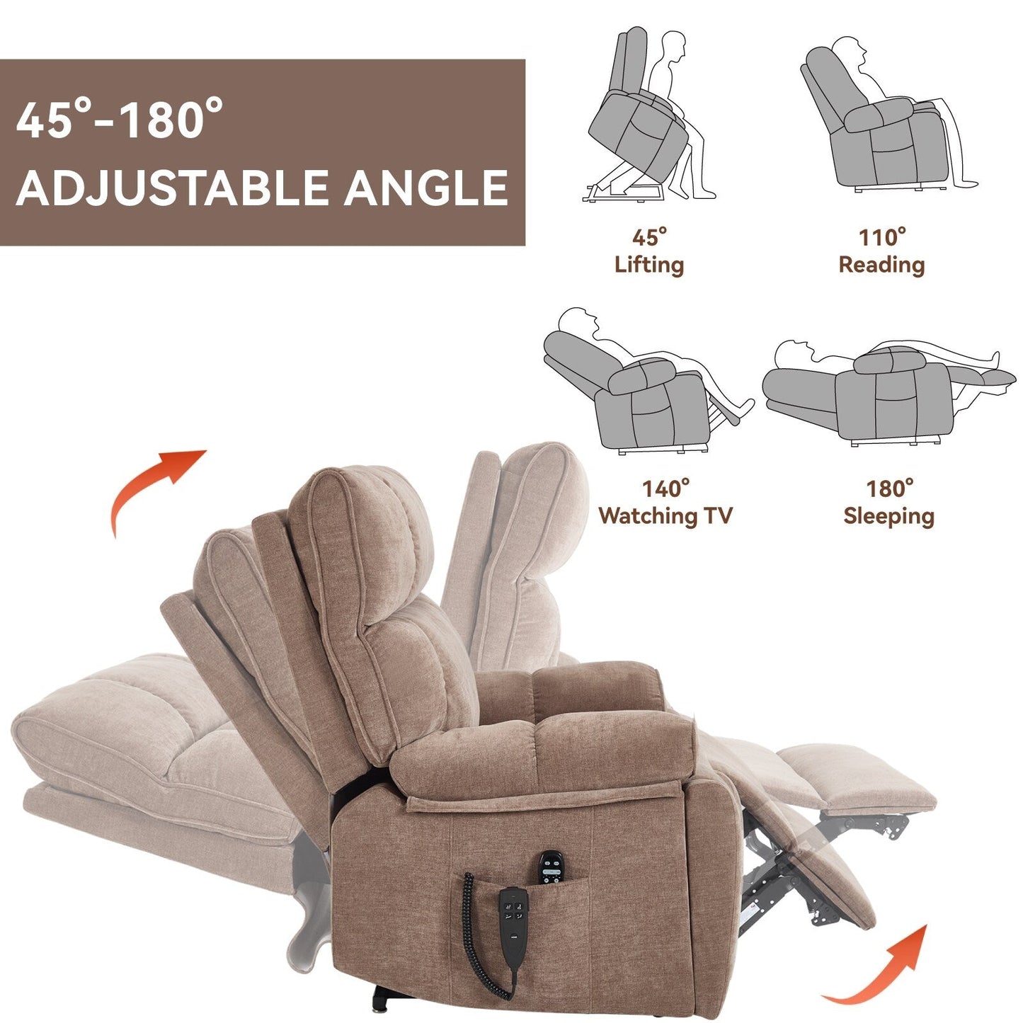 Oversized Chenille Power Lift Recliner with Massage & Heat