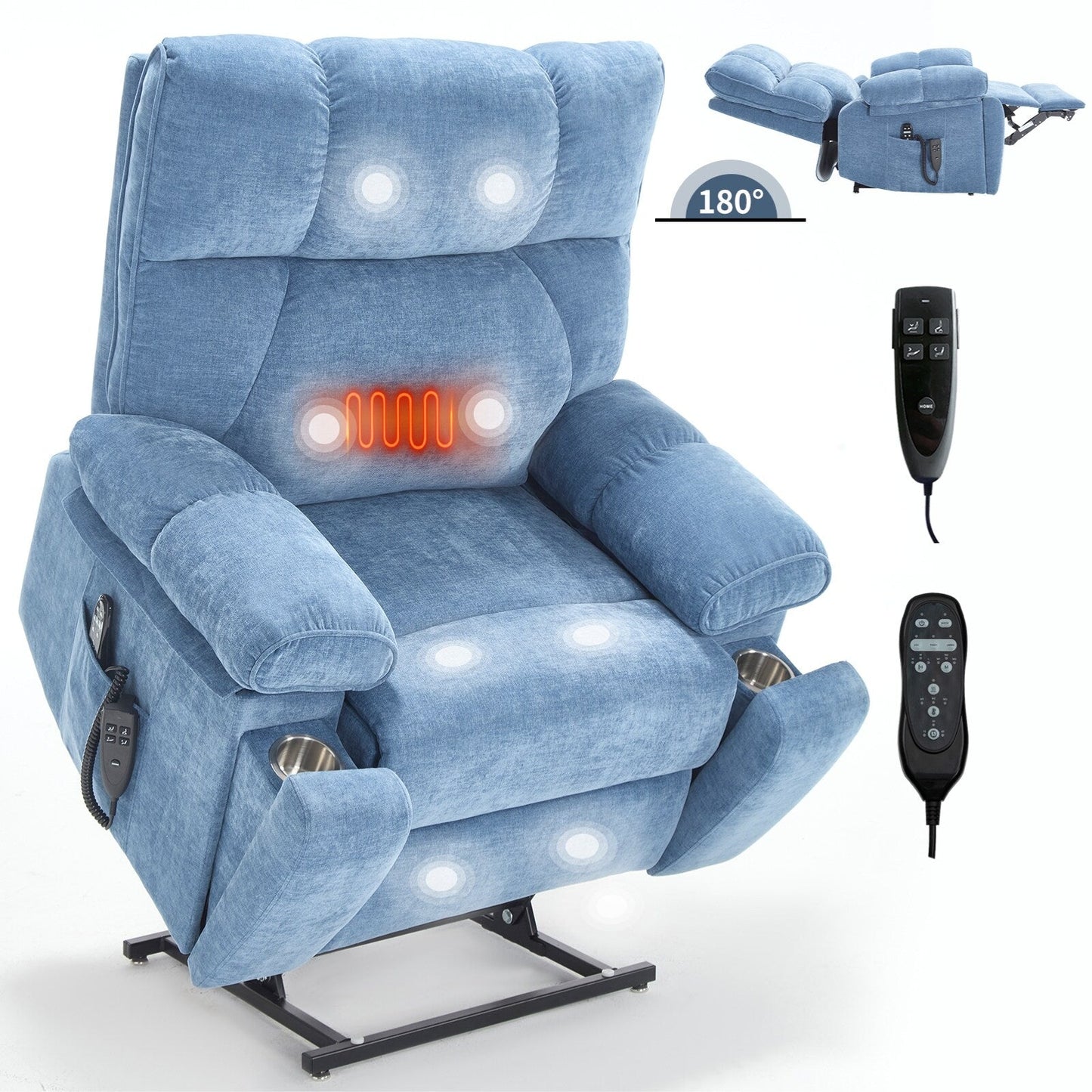 Oversized Chenille Power Lift Recliner with Massage & Heat