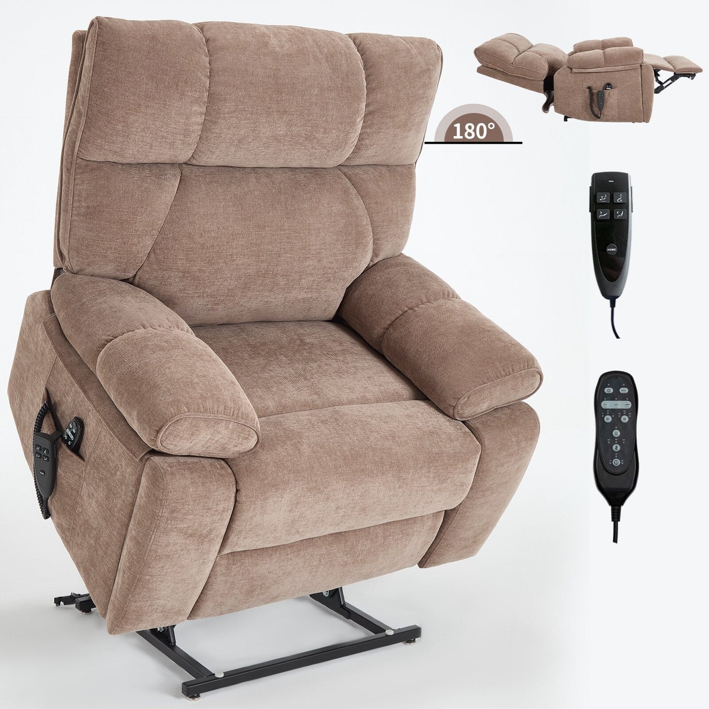 Oversized Chenille Power Lift Recliner with Massage & Heat