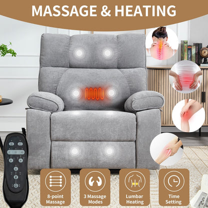 Oversized Chenille Power Lift Recliner with Massage & Heat