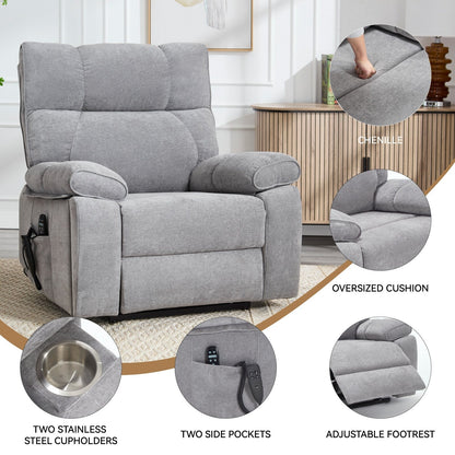 Oversized Chenille Power Lift Recliner with Massage & Heat