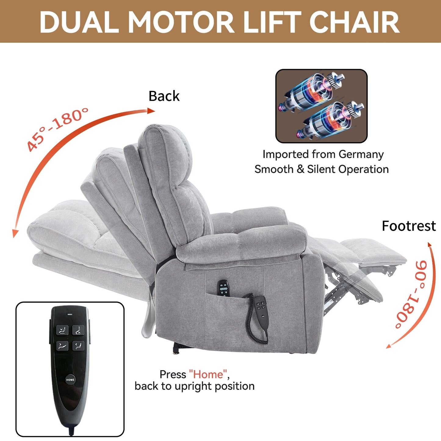 Oversized Chenille Power Lift Recliner with Massage & Heat