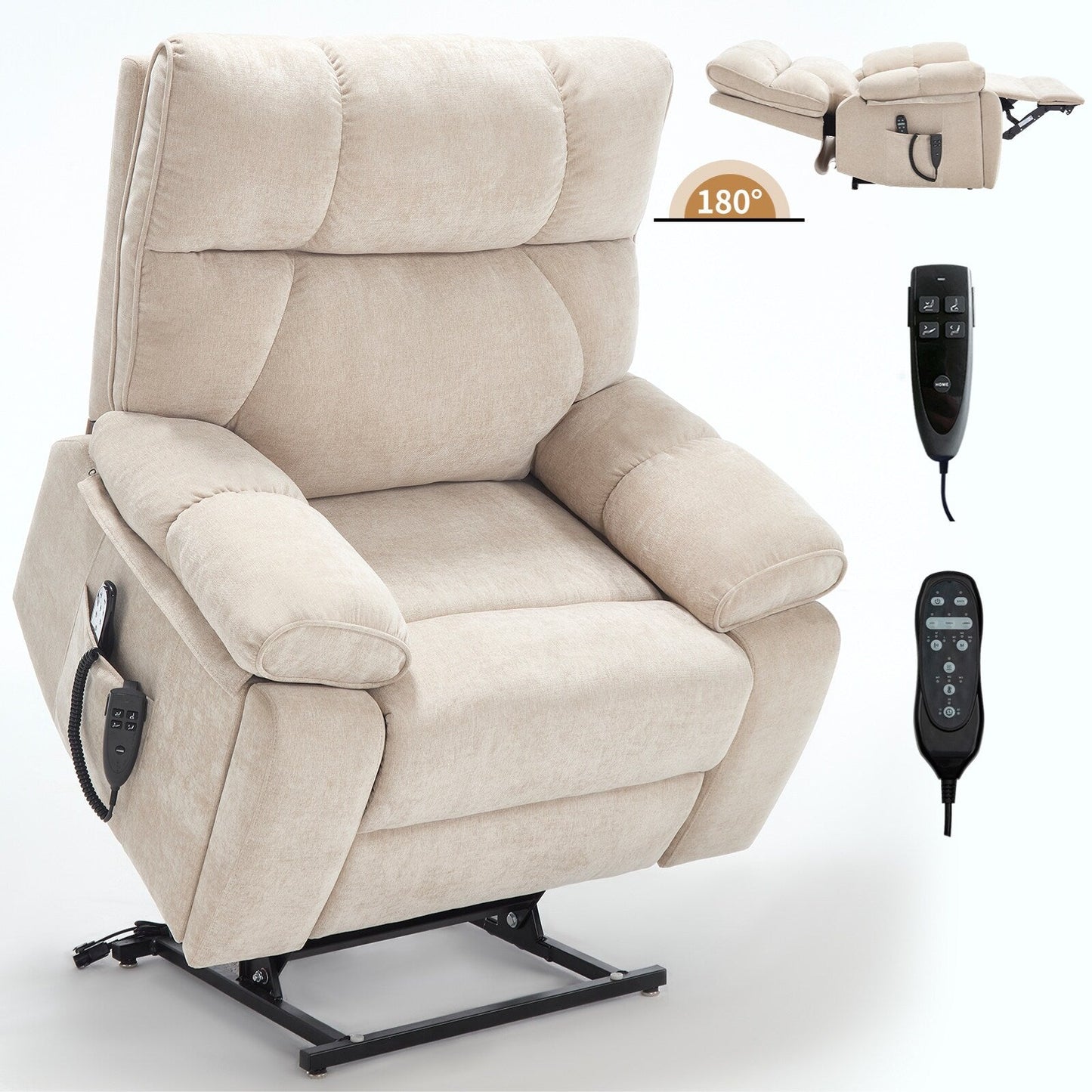 Oversized Chenille Power Lift Recliner with Massage & Heat