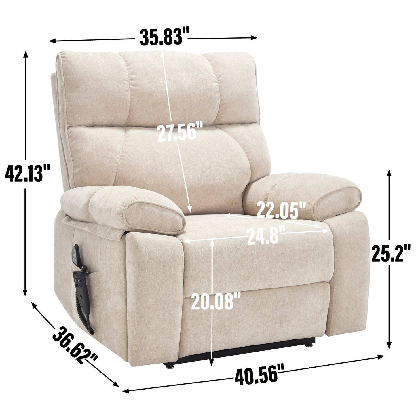 Oversized Chenille Power Lift Recliner with Massage & Heat