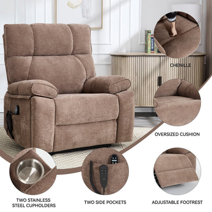 Oversized Chenille Power Lift Recliner with Massage & Heat