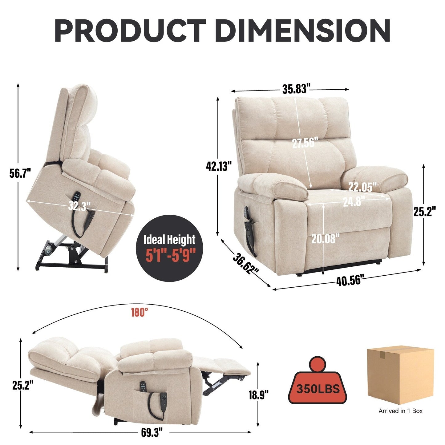 Oversized Chenille Power Lift Recliner with Massage & Heat
