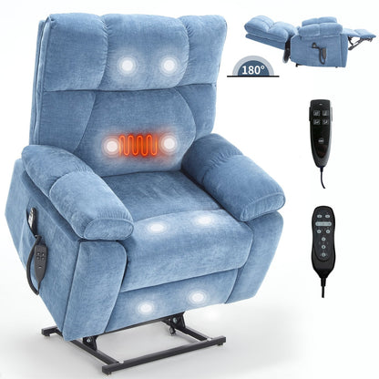 Oversized Chenille Power Lift Recliner with Massage & Heat