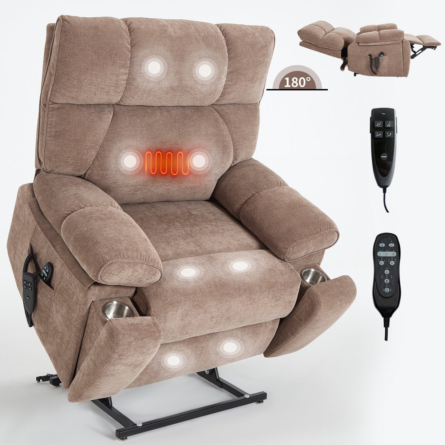 Oversized Chenille Power Lift Recliner with Massage & Heat