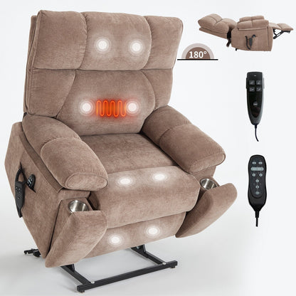 Oversized Chenille Power Lift Recliner with Massage & Heat