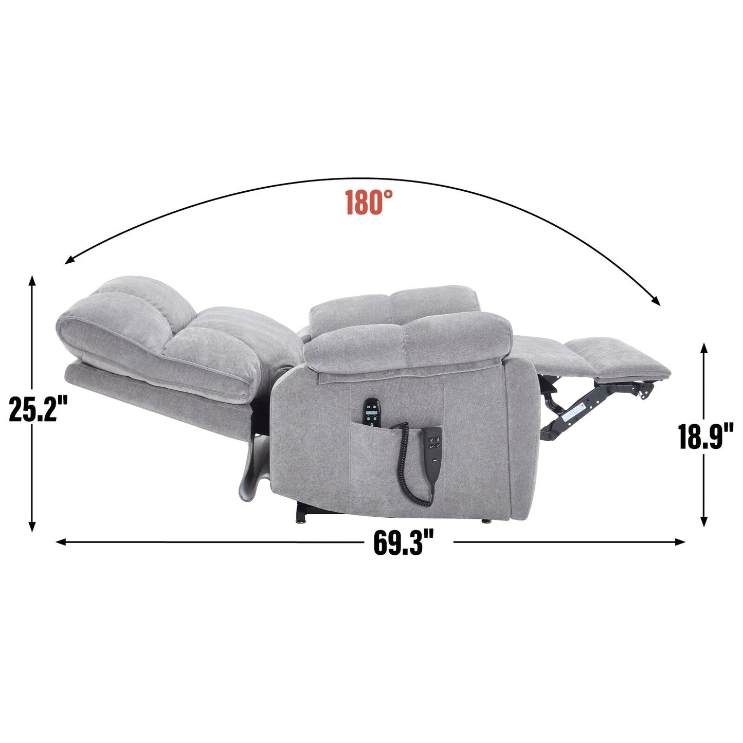 Oversized Chenille Power Lift Recliner with Massage & Heat