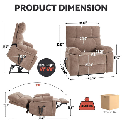 Oversized Chenille Power Lift Recliner with Massage & Heat