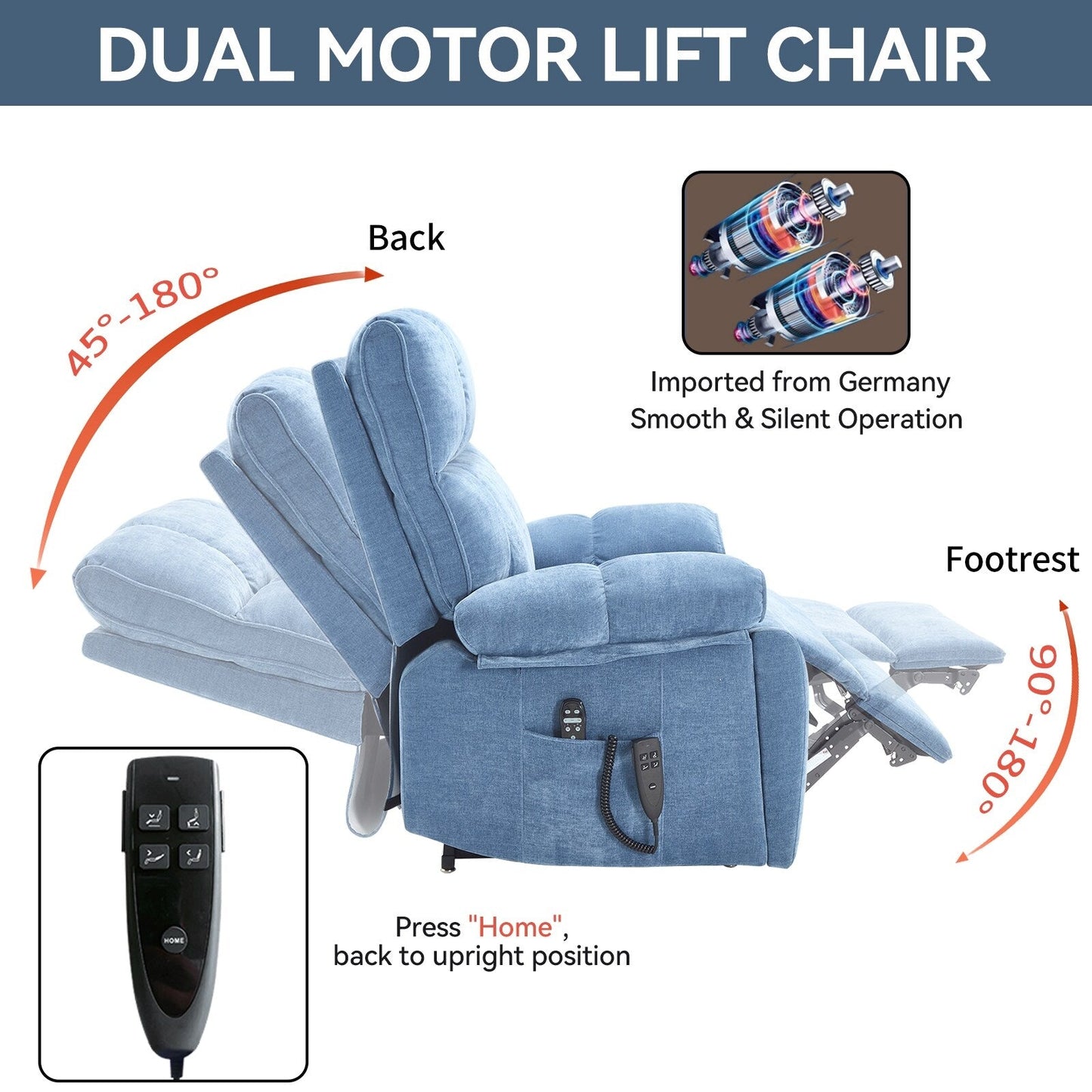Oversized Chenille Power Lift Recliner with Massage & Heat