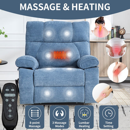 Oversized Chenille Power Lift Recliner with Massage & Heat