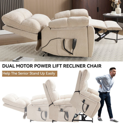 Oversized Chenille Power Lift Recliner with Massage & Heat