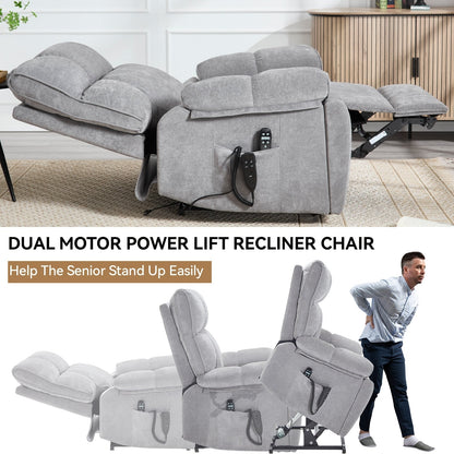 Oversized Chenille Power Lift Recliner with Massage & Heat