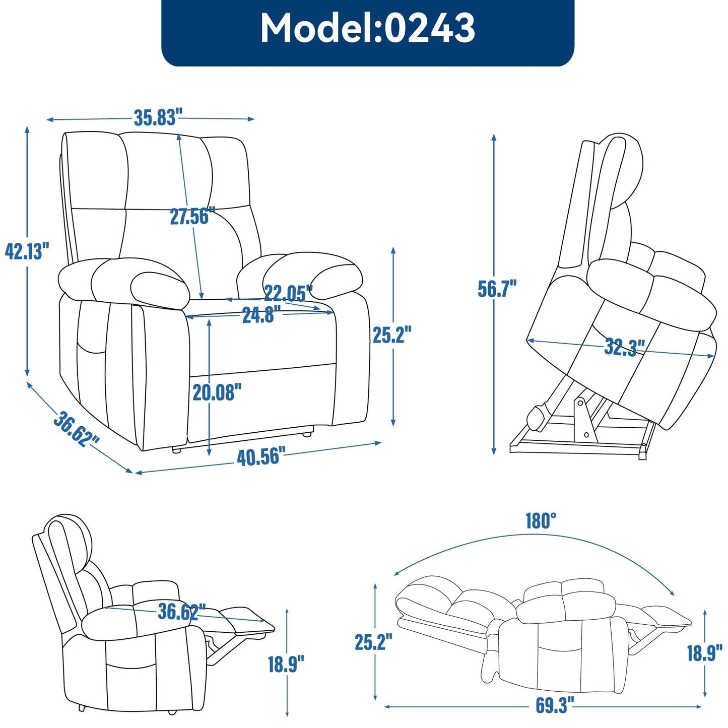Oversized Chenille Power Lift Recliner with Massage & Heat