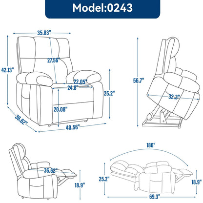 Oversized Chenille Power Lift Recliner with Massage & Heat