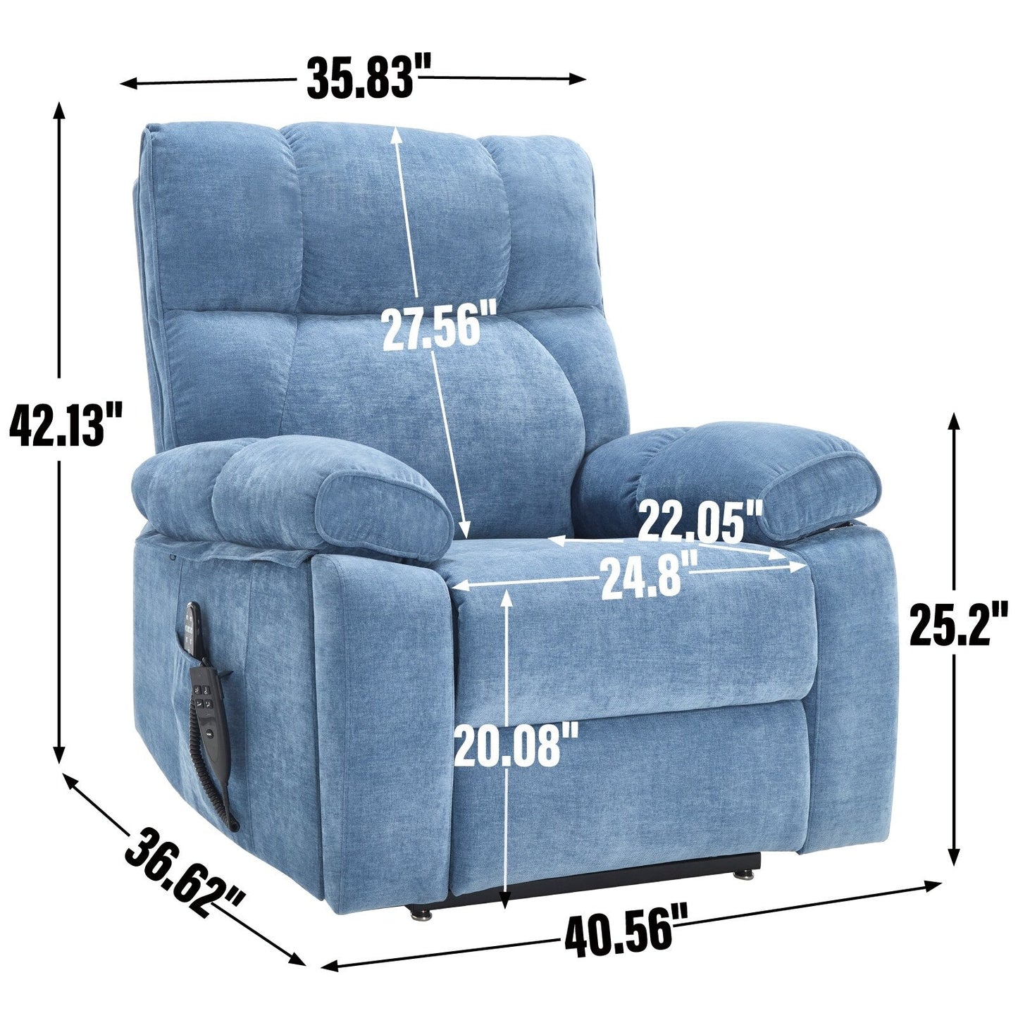 Oversized Chenille Power Lift Recliner with Massage & Heat
