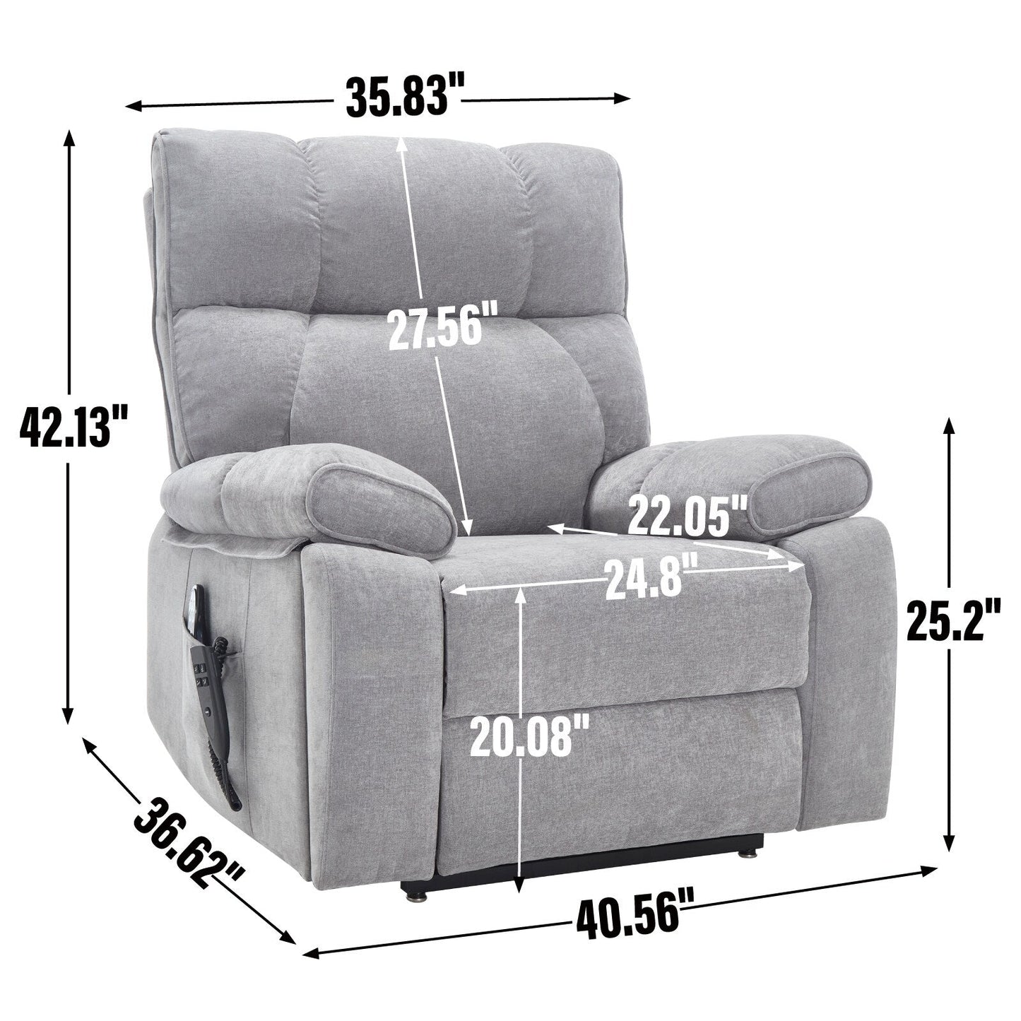 Oversized Chenille Power Lift Recliner with Massage & Heat