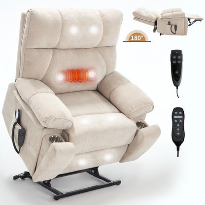 Oversized Chenille Power Lift Recliner with Massage & Heat