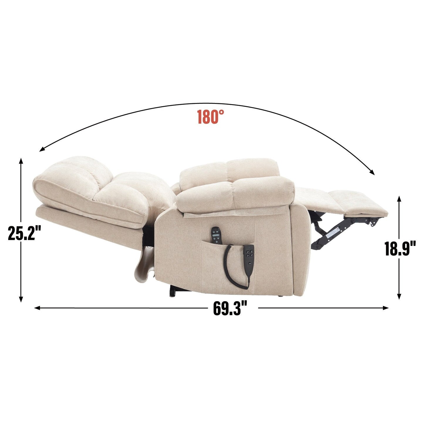 Oversized Chenille Power Lift Recliner with Massage & Heat