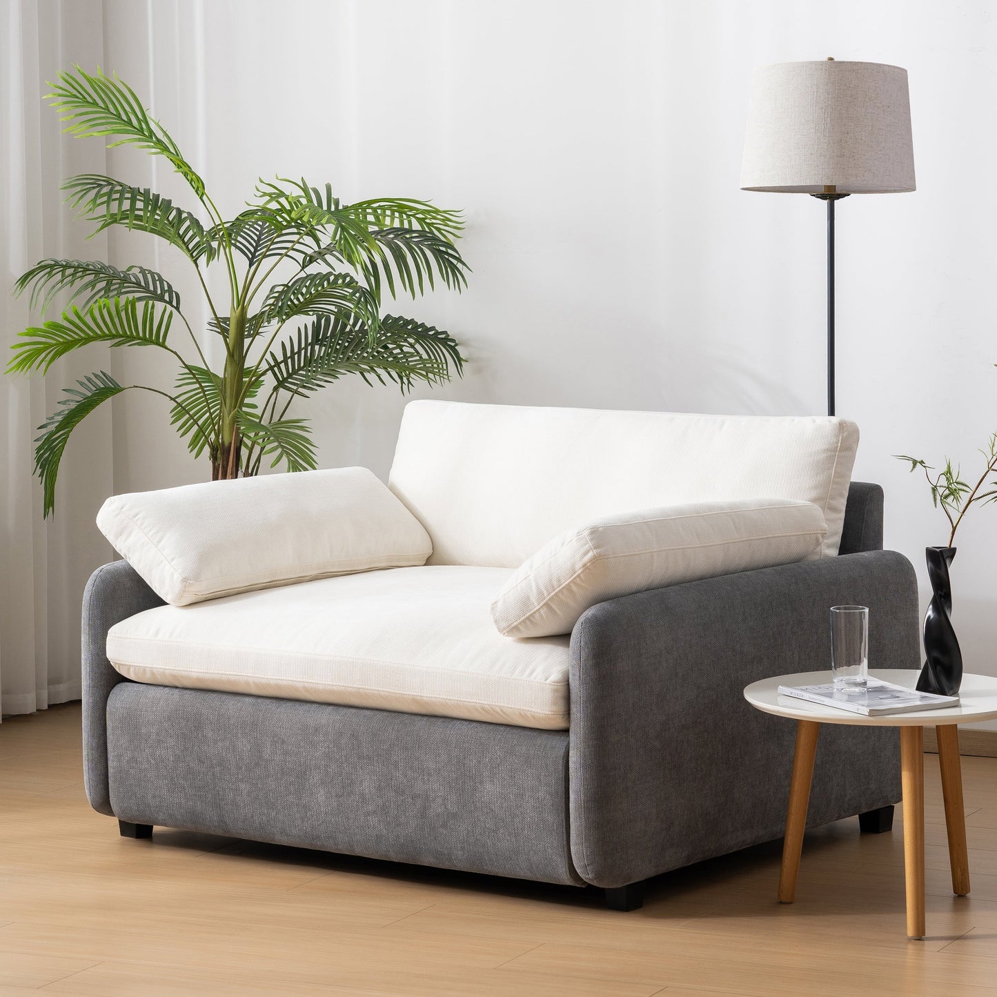 Oversized Chenille Single Sofa Chair â?Wide and Deep Seat Accent Chair with Throw Pillows by Harper&Bright Designs
