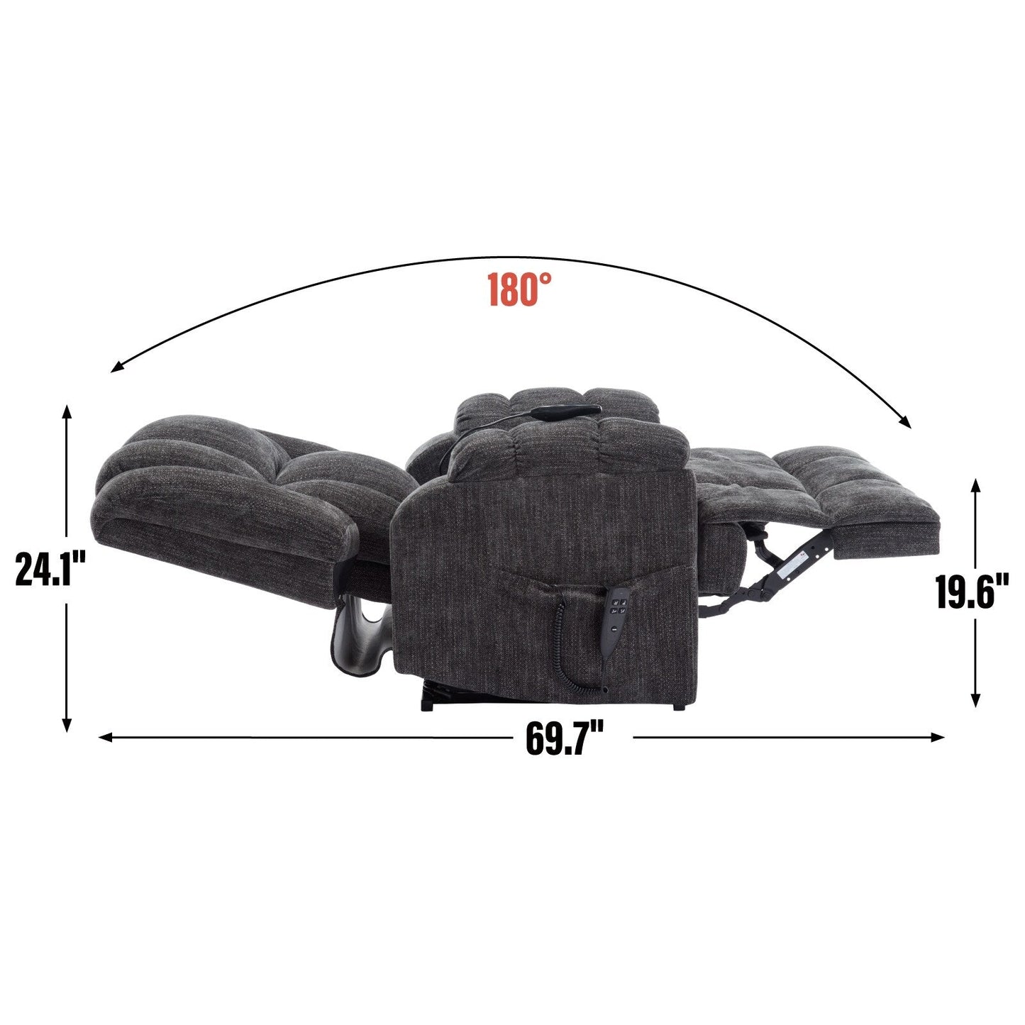 Oversized Chenille Upholstered Power Lift Massage Recliner with Massage, Lumbar Heating, 180Â° Flat Lay