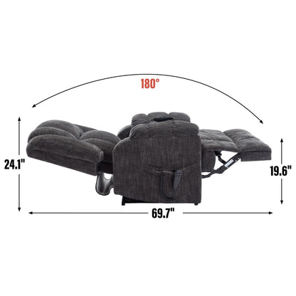 Oversized Chenille Upholstered Power Lift Massage Recliner with Massage, Lumbar Heating, 180Â° Flat Lay