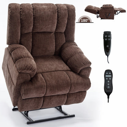 Oversized Chenille Upholstered Power Lift Massage Recliner with Massage, Lumbar Heating, 180Â° Flat Lay