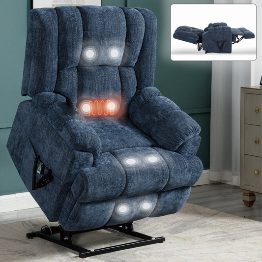 Oversized Chenille Upholstered Power Lift Massage Recliner with Massage, Lumbar Heating, 180Â° Flat Lay