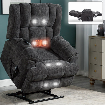 Oversized Chenille Upholstered Power Lift Massage Recliner with Massage, Lumbar Heating, 180Â° Flat Lay