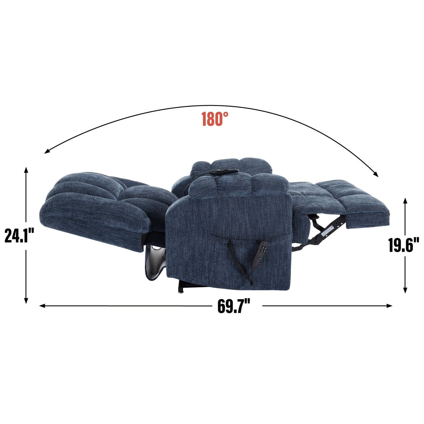 Oversized Chenille Upholstered Power Lift Massage Recliner with Massage, Lumbar Heating, 180Â° Flat Lay