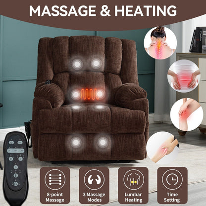 Oversized Chenille Upholstered Power Lift Massage Recliner with Massage, Lumbar Heating, 180Â° Flat Lay