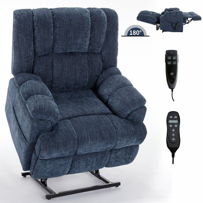 Oversized Chenille Upholstered Power Lift Massage Recliner with Massage, Lumbar Heating, 180Â° Flat Lay