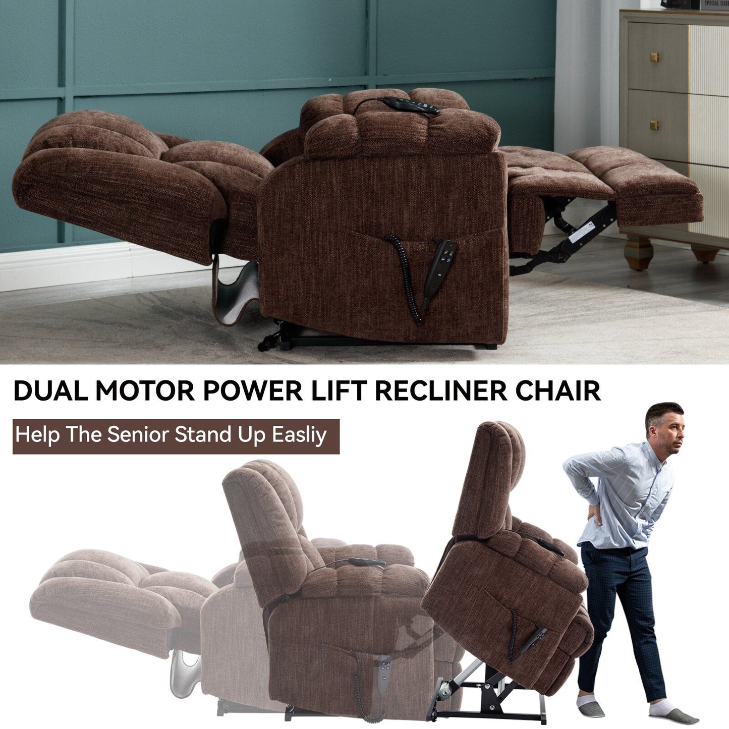 Oversized Chenille Upholstered Power Lift Massage Recliner with Massage, Lumbar Heating, 180Â° Flat Lay