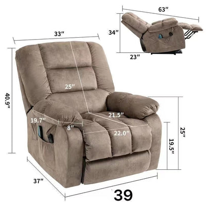 Oversized Chenille Upholstered Power Lift Recliner with 8 Point Massage & Lumbar Heating, Side Pockets