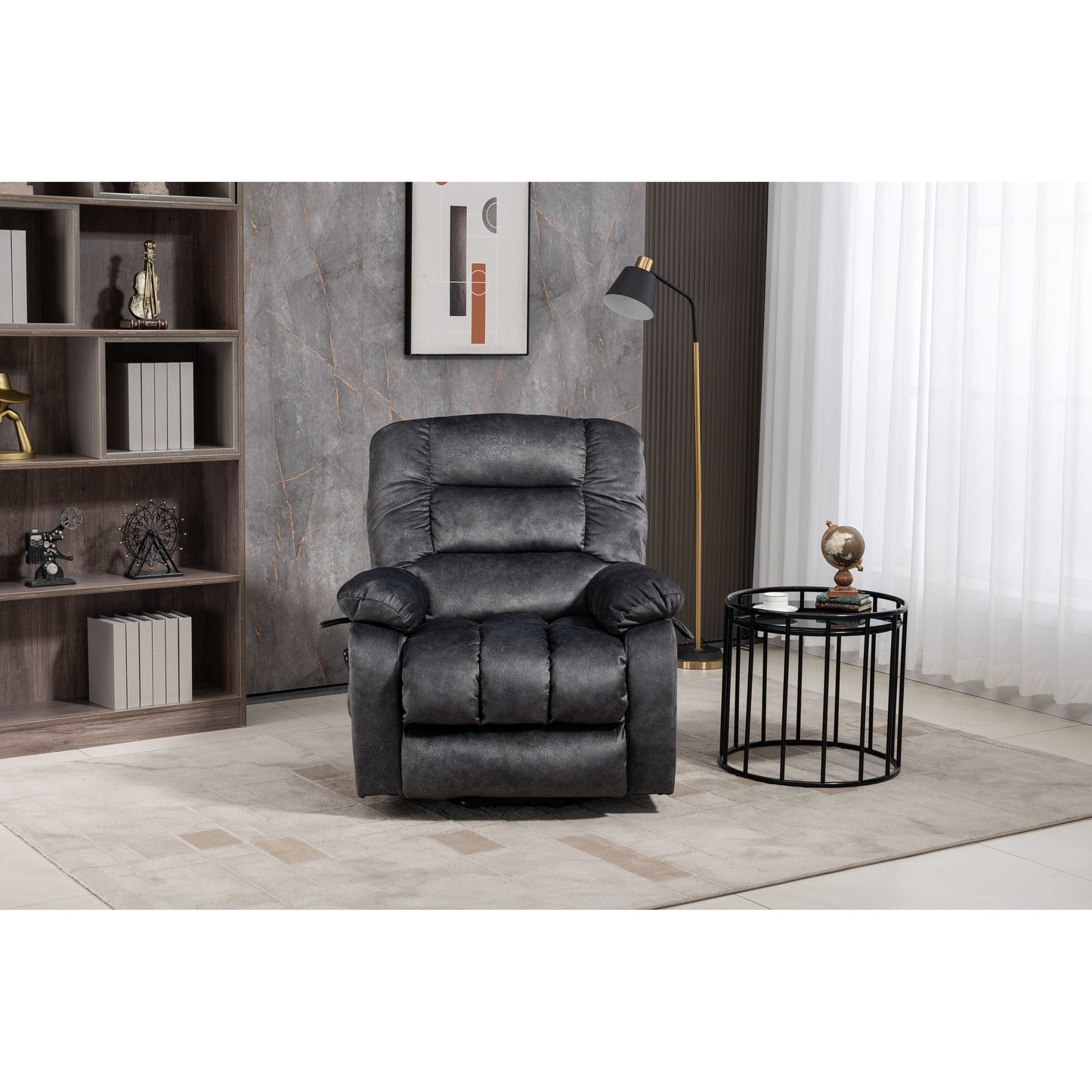 Oversized Chenille Upholstered Power Lift Recliner with 8 Point Massage & Lumbar Heating, Side Pockets