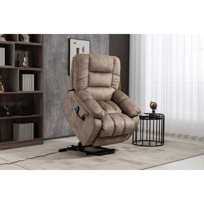Oversized Chenille Upholstered Power Lift Recliner with 8 Point Massage & Lumbar Heating, Side Pockets
