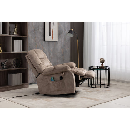 Oversized Chenille Upholstered Power Lift Recliner with 8 Point Massage & Lumbar Heating, Side Pockets
