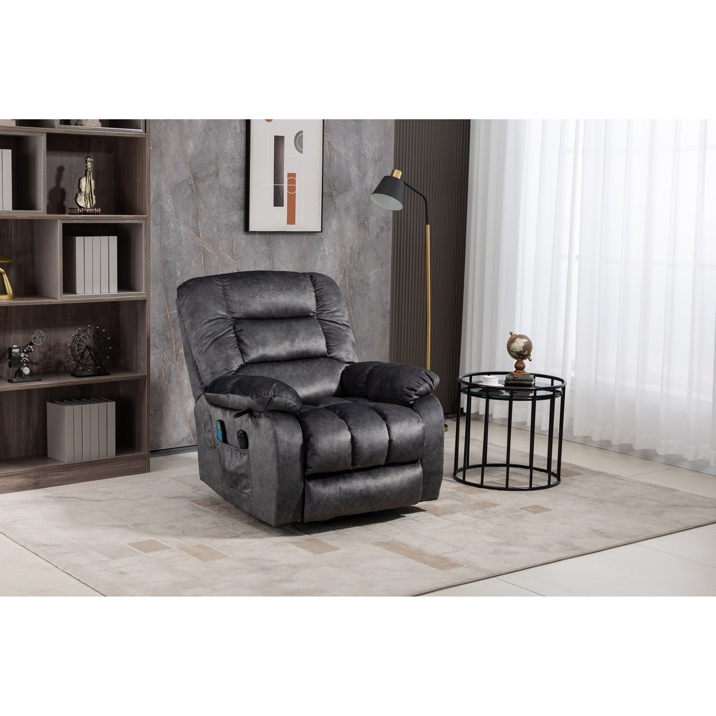 Oversized Chenille Upholstered Power Lift Recliner with 8 Point Massage & Lumbar Heating, Side Pockets