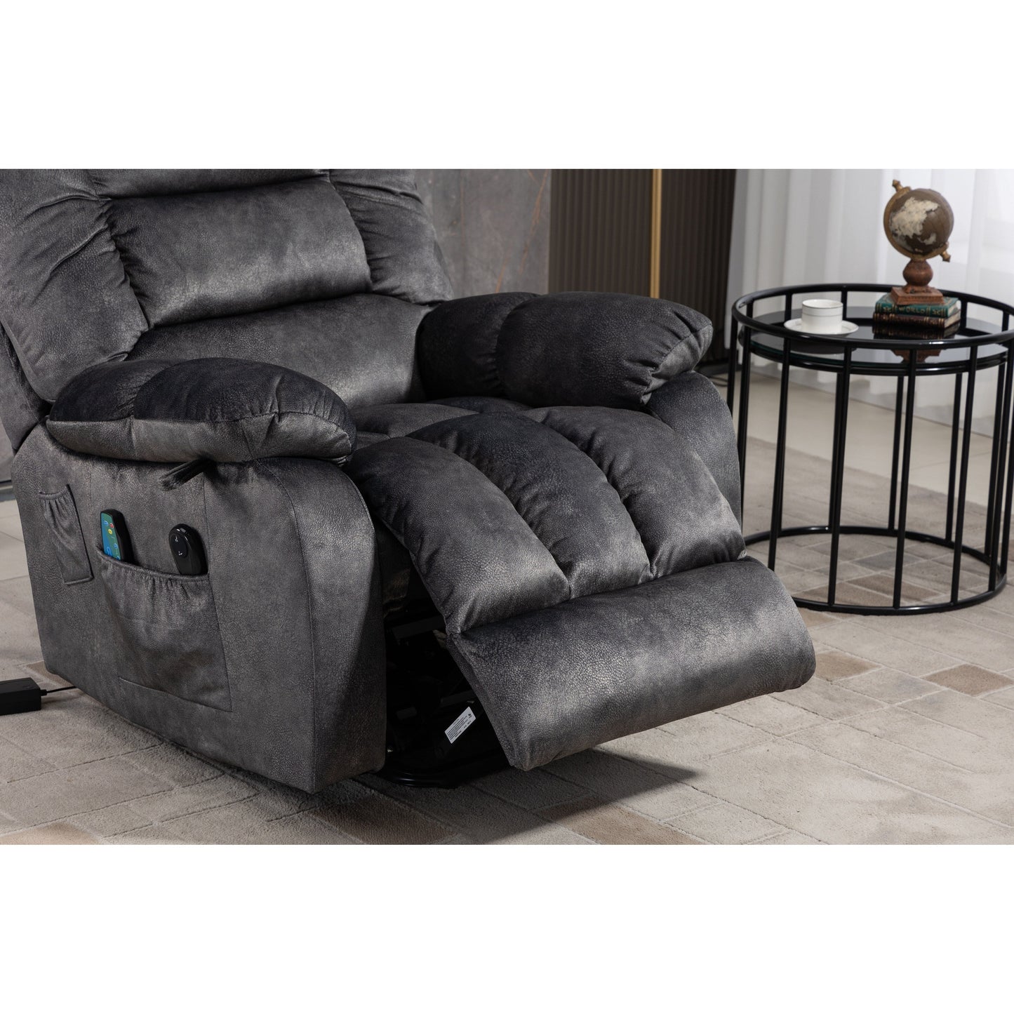Oversized Chenille Upholstered Power Lift Recliner with 8 Point Massage & Lumbar Heating, Side Pockets