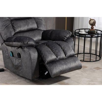 Oversized Chenille Upholstered Power Lift Recliner with 8 Point Massage & Lumbar Heating, Side Pockets