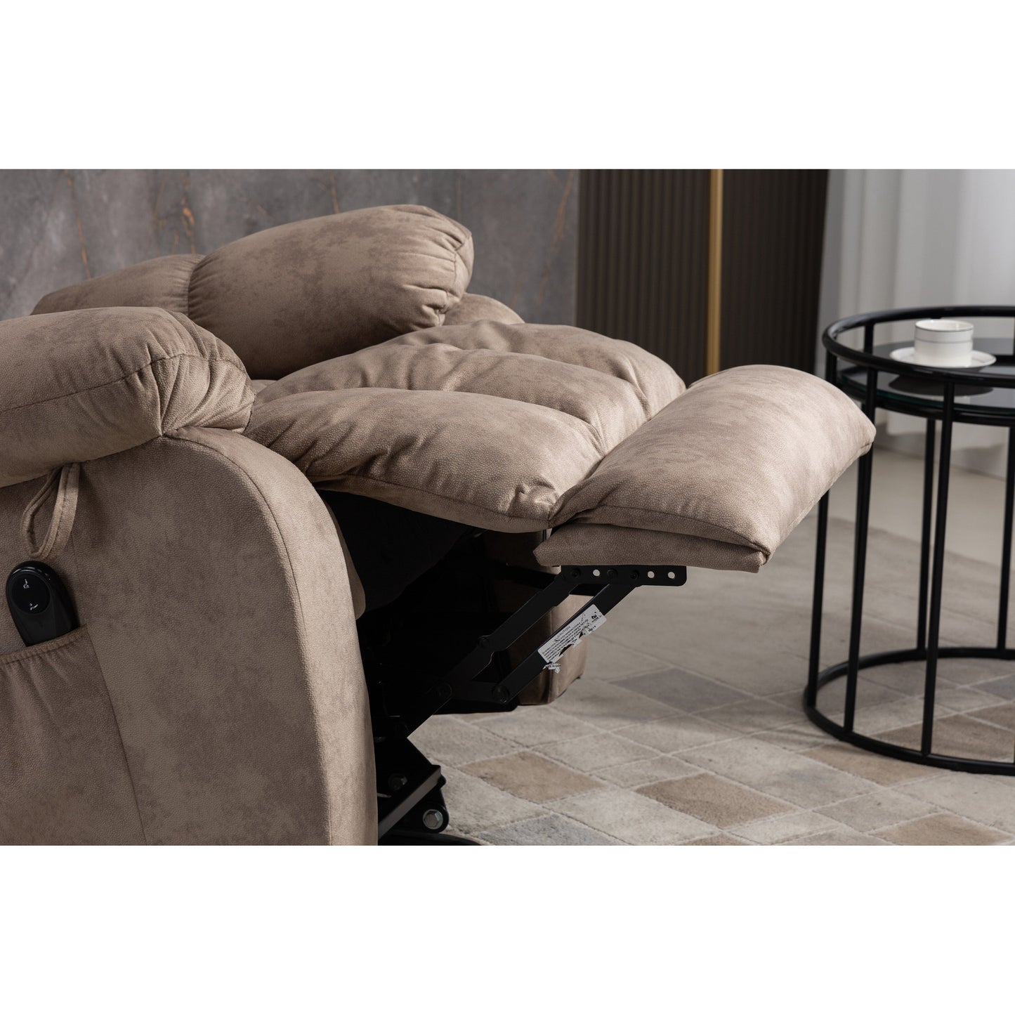 Oversized Chenille Upholstered Power Lift Recliner with 8 Point Massage & Lumbar Heating, Side Pockets
