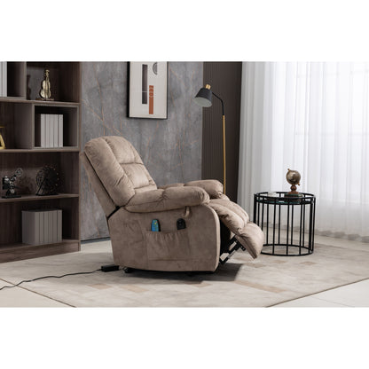Oversized Chenille Upholstered Power Lift Recliner with 8 Point Massage & Lumbar Heating, Side Pockets