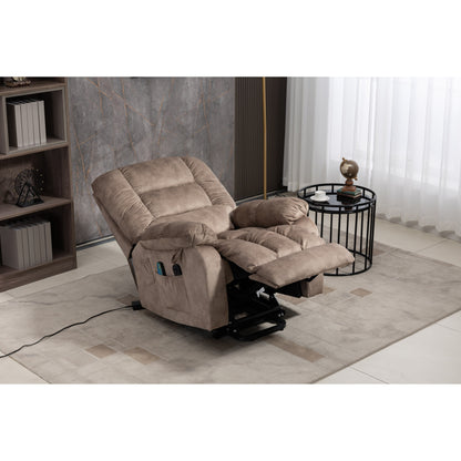Oversized Chenille Upholstered Power Lift Recliner with 8 Point Massage & Lumbar Heating, Side Pockets