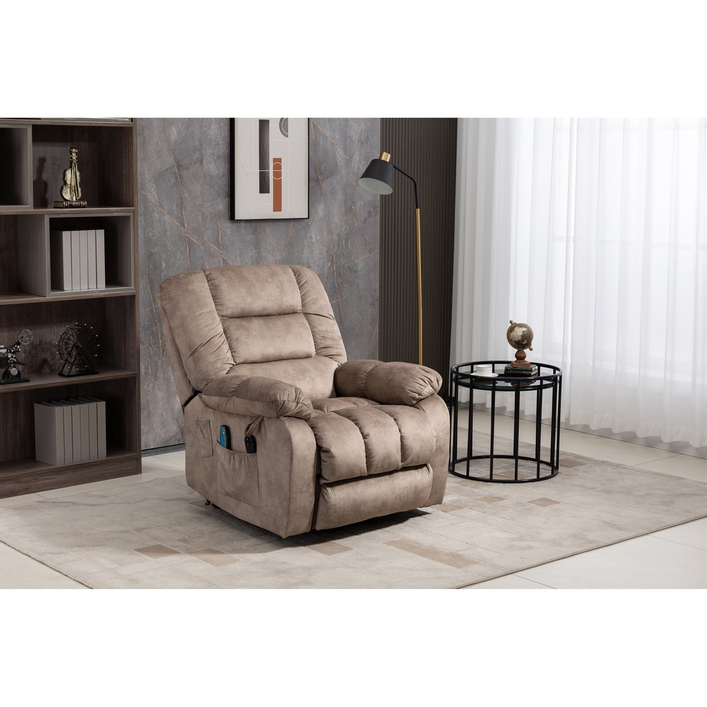 Oversized Chenille Upholstered Power Lift Recliner with 8 Point Massage & Lumbar Heating, Side Pockets